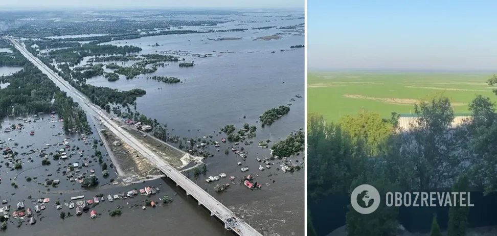 Наче футбольне поле: Каховське водосховище після обміління позеленіло. Відео Наче футбольне поле: Каховське водосховище після обміління позеленіло. Відео