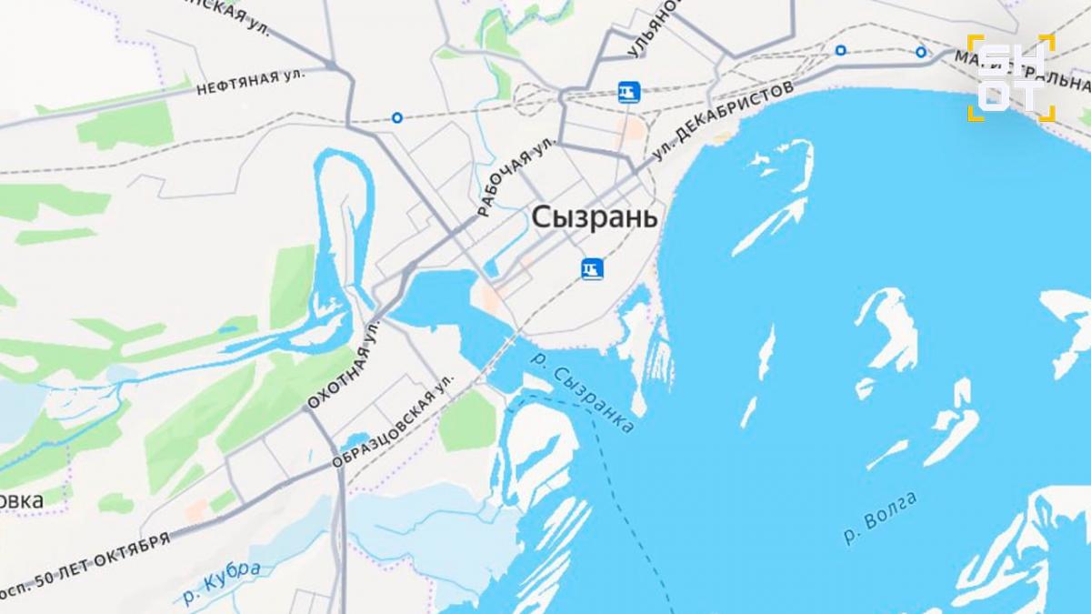 Сизрань на карті Сизрань на карті