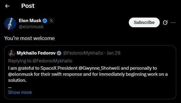 Допис Ілона Маска у Х. / © скриншот