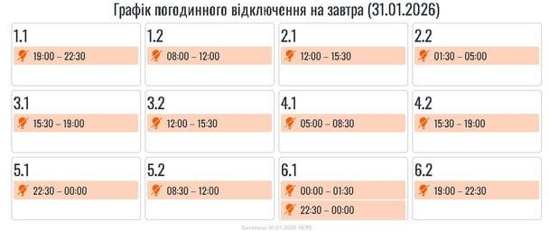 Графік відключення світла на Прикарпатті 31 січня