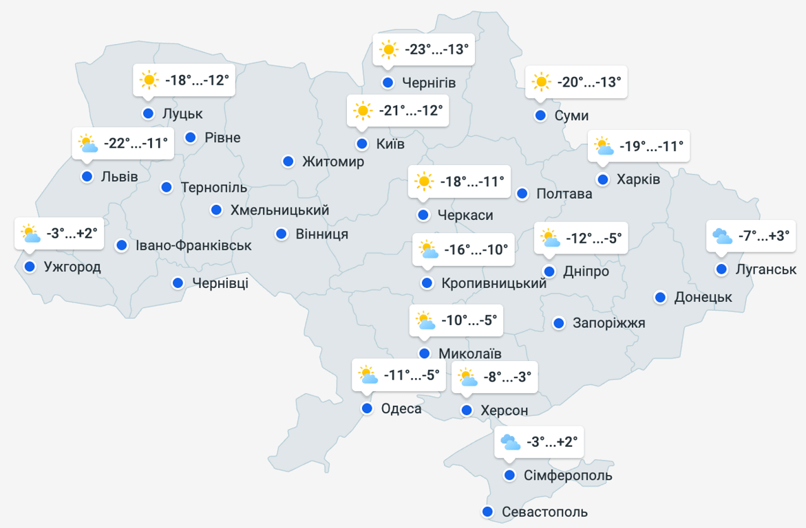 Прогноз погоди в Україні на 1 лютого