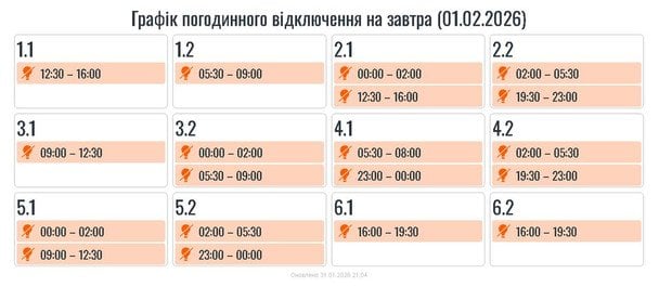 Графік відключення світла на Прикарпатті 1 лютого