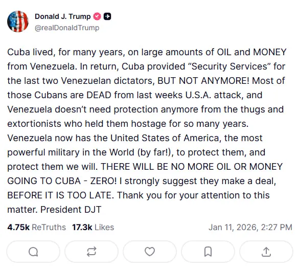 Погрози Трампа Кубі