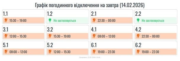 Графік відключення світла на Прикарпатті 14 лютого