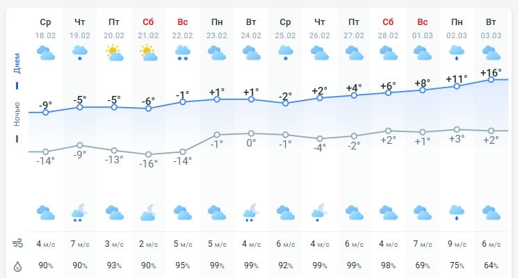 погода 19 февраля