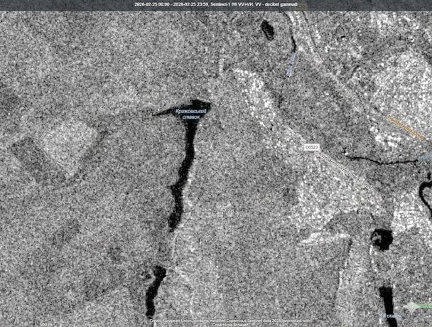 Супутниковий знімок території, де була підірвана дамба / © скриншот