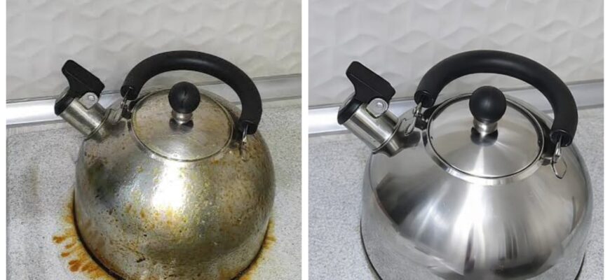 Позбулася старого нагару на чайнику за 10 хвилин: замизгане покриття знову заблищало — наче щойно з магазину Позбулася старого нагару на чайнику за 10 хвилин: замизгане покриття знову заблищало — наче щойно з магазину