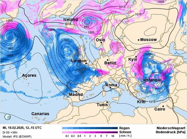 До України суне південний циклон, який принесе опади, ожеледицю та сильний вітер / © скриншот