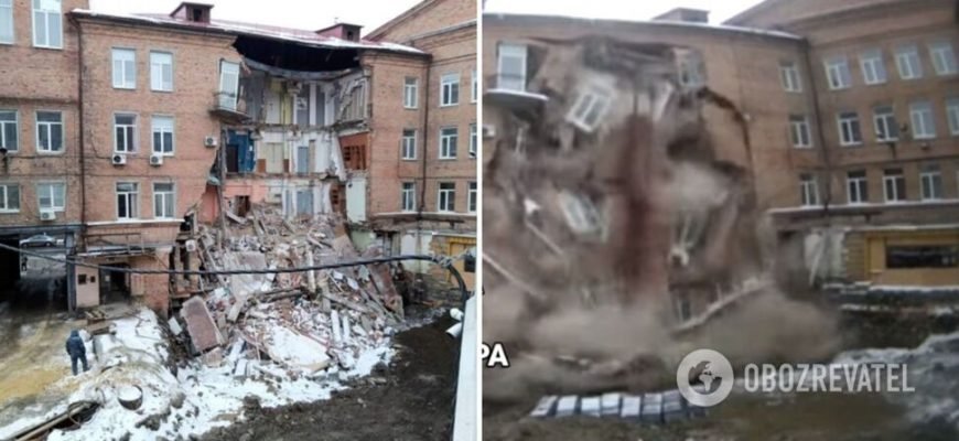 За кілька секунд від будівлі залишилася купа каміння: момент обвалення стіни в Харкові потрапив на відео