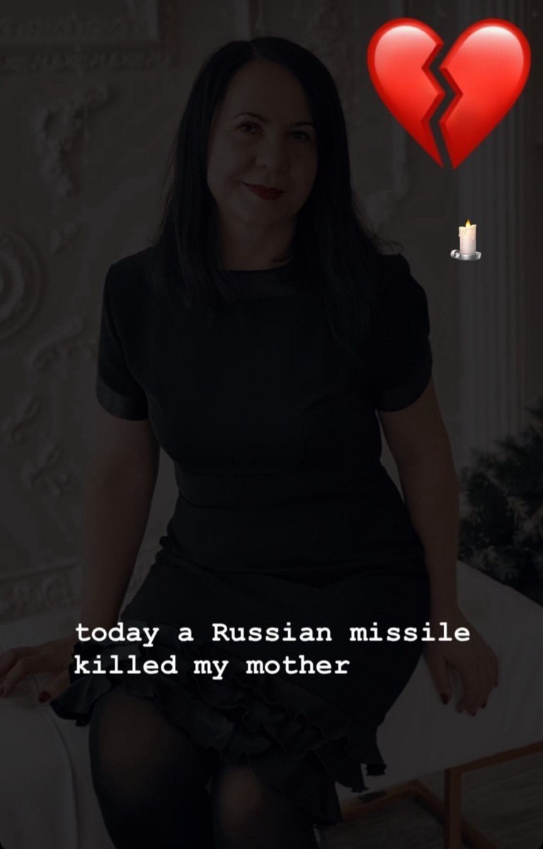 На зображенні може бути: 1 особа та текст «today a Russian missile killed my mother»