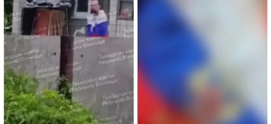 На Вінниччині під час п0хорону бійця чоловік заг0рнувся у трuколор РФ (фото)