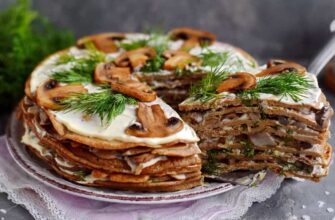 Печінковий торт із грибами та сиром 