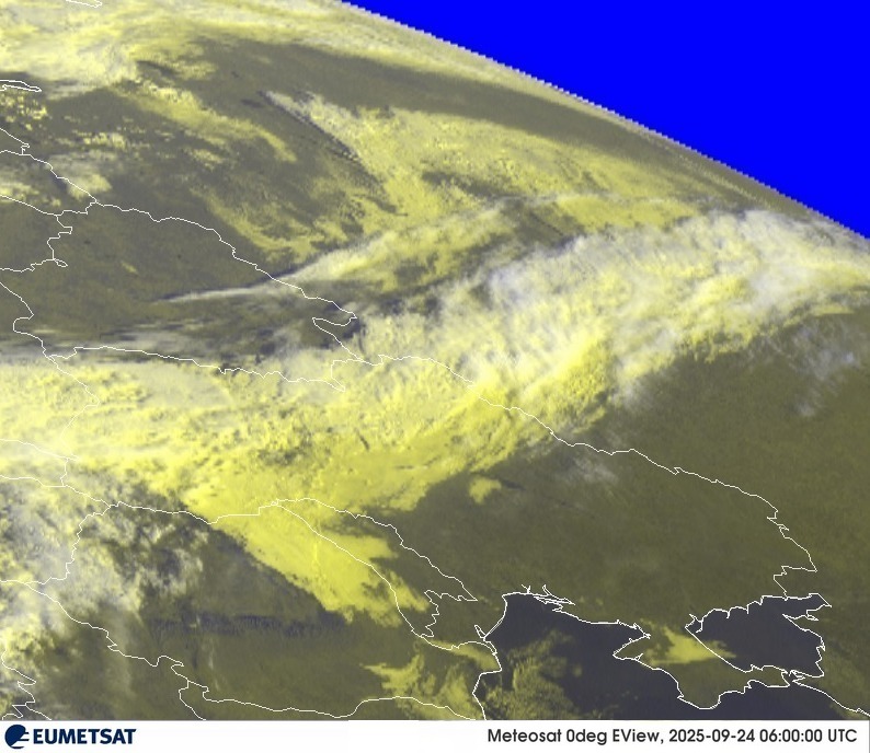 На зображенні може бути: карта, арктика та текст «S EUMETSAT Meteosat Odeg EView, EView,2025-09-24 2025-09-24 06：00：00»