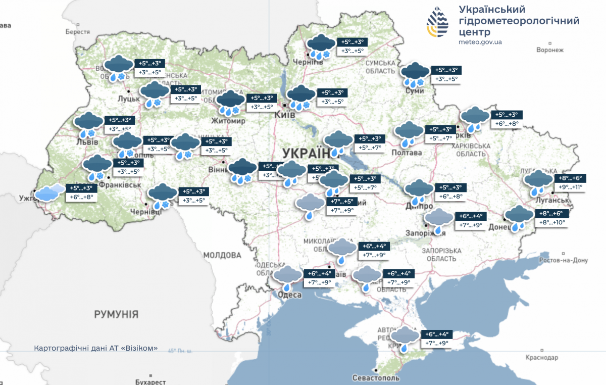 Графік прогнозу погоди на 19 жовтня