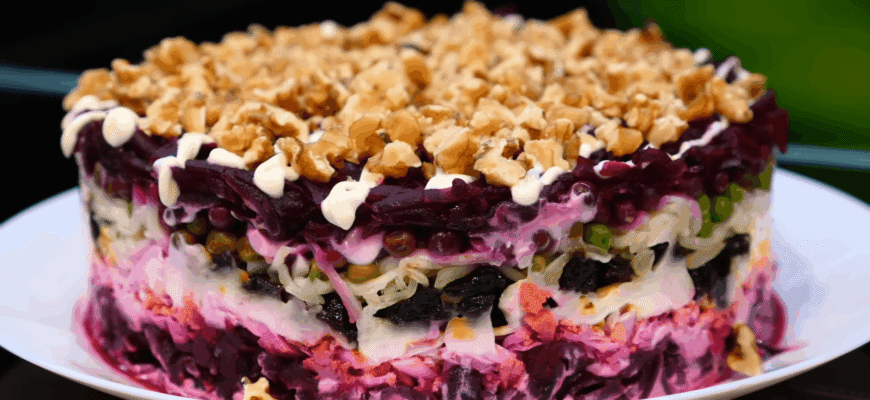 Салат із буряком настоюється добу – і стає ідеальним: 6 шарів тримають форму, а смак затьмарює олів’є