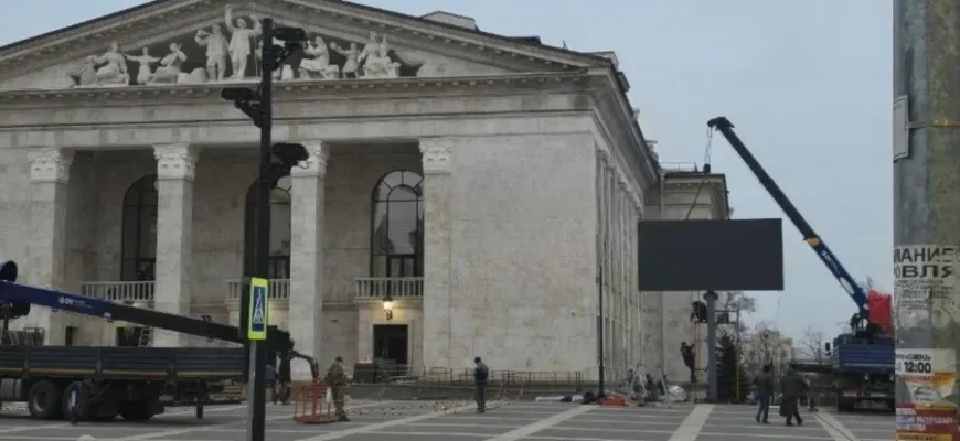 Обурені навіть росіяни: перед драмтеатром у Маріуполі встановили екрани для привітання Путіна