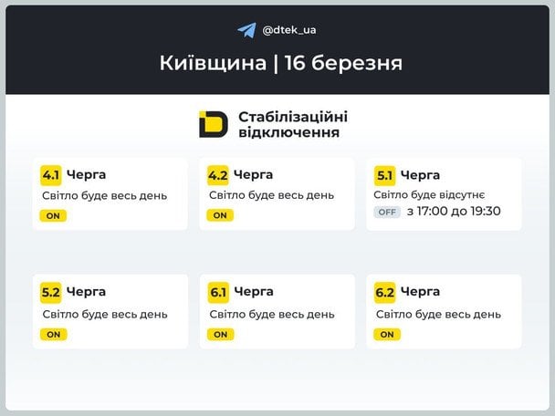 Графік відключень на Київщині / © ДТЕК