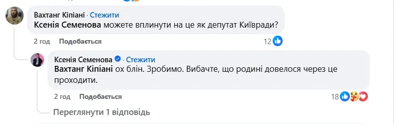 Коментар Ксенії Семенової Коментар Ксенії Семенової