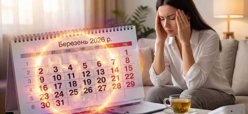 Магнітні бурі у березні 2026: календар небезпечних дат та як захистити серце і голову метеозалежним людям Магнітні бурі у березні 2026: календар небезпечних дат та як захистити серце і голову метеозалежним людям