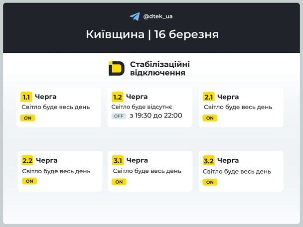 Графік відключень на Київщині