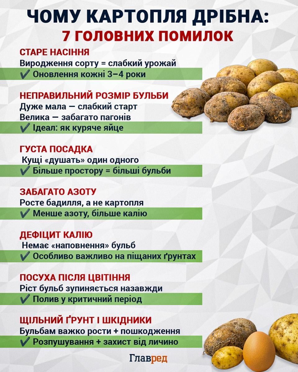 Чому картопля дрібна: 7 головних помилок, картопля