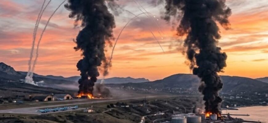 У Криму пролунала серія вибухів: атакований аеродром Бельбек, у Феодосії горить нафтобаза