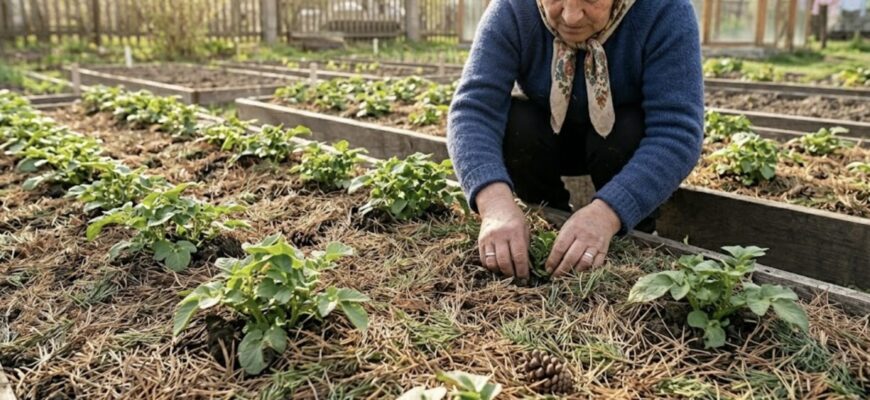 Дротяник тікає геть, а бульба чистенька, і все чому? Бо в рядки між картоплею кидаю хвою – по 2 жмені