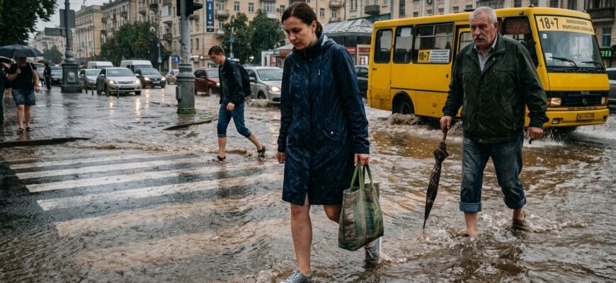 Вулиці Києва перетворилися на річки: потужна злива паралізувала рух у столиці