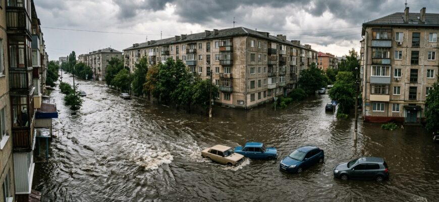Стихія на Київщині: вулиці перетворилися на ріки після потужної зливи