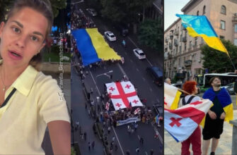 «Жутко!»: росіянка злякалася українських прапорів у Тбілісі під час маршу пам’яті