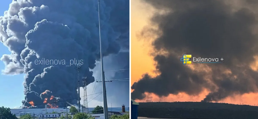 У росії під час нічної атаки дронів вибухнули нафтопереробний завод та авіабаза
