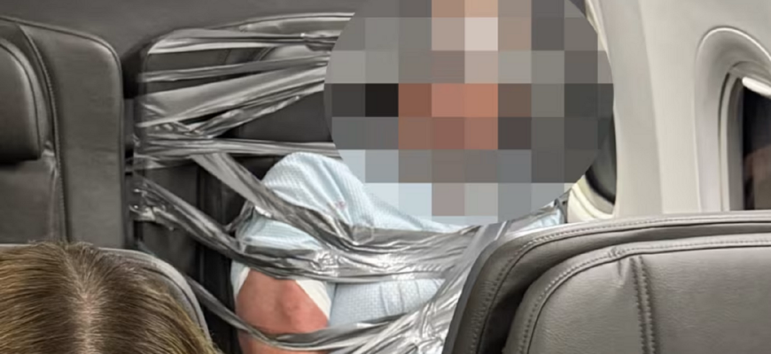 Пасажир влаштував дебош у літаку — його прив’язали скотчем до сидіння