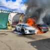 У Рівному спалахнув електрокар Audi e-tron і полум’я ледь не знищило волонтерські намети
