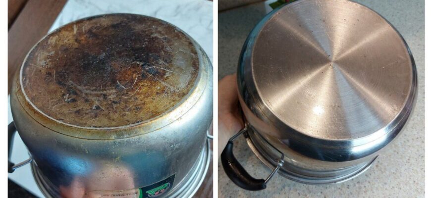 Дві ложки простого засобу з шафи повертають дзеркальний блиск каструлям з нержавійки