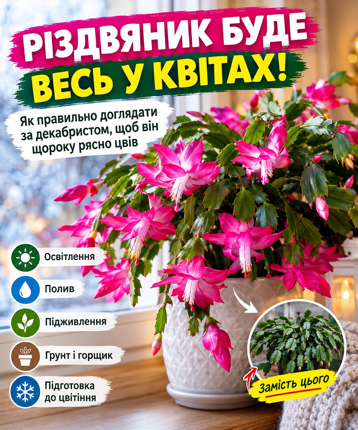 Замість скидання бутонів суцільна шапка квітів: щороку декабрист цвістиме пишніше, якщо змінити одну дію