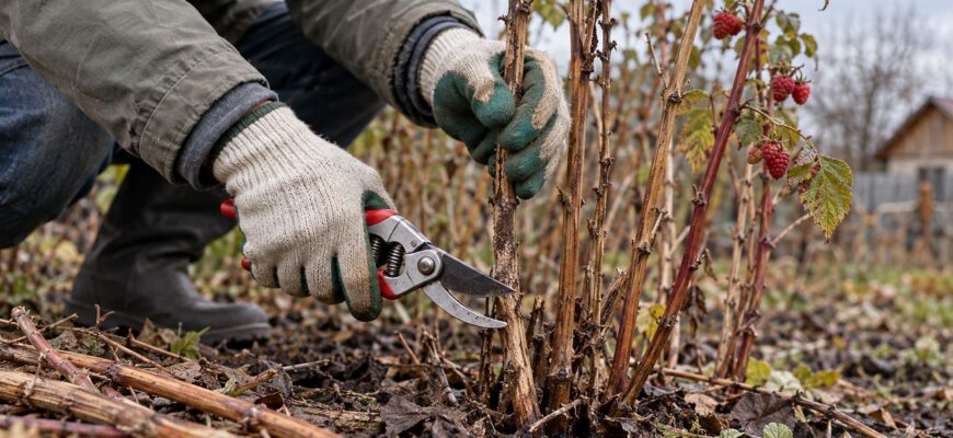 Малину обрізають пізно восени — але все стебло зрізати не можна